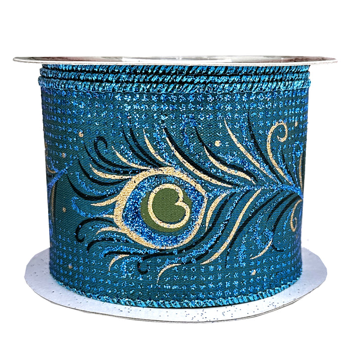 Turquoise Blue Green Peacock Wired Ribbon - 2 1/2 inch x 10 Yards