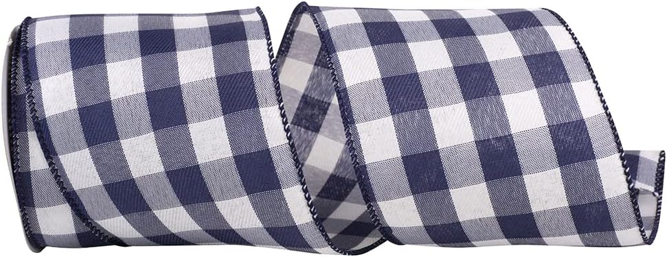 Navy Buffalo Plaid Wired Ribbon - 4" x 10 Yards
