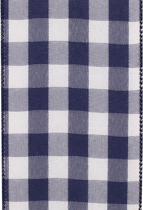 Navy Buffalo Plaid Wired Ribbon - 4" x 10 Yards