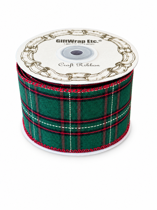 Rustic Green Plaid Wired Ribbon - 2 1/2" x 10 Yards, Christmas, Gift Wrapping, Winter Decor, Red, Black White, Country Farmhouse, Garland, Wreath, Swag, Tree Decor