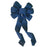 A large dark blue burlap ribbon bow with long twisted tails, shown against a plain white background.