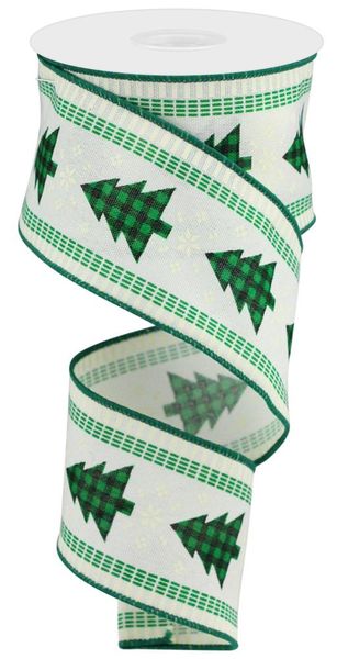 Buffalo Plaid Christmas Trees Ribbon - 2 1/2" x 10 Yards, Wired Edge