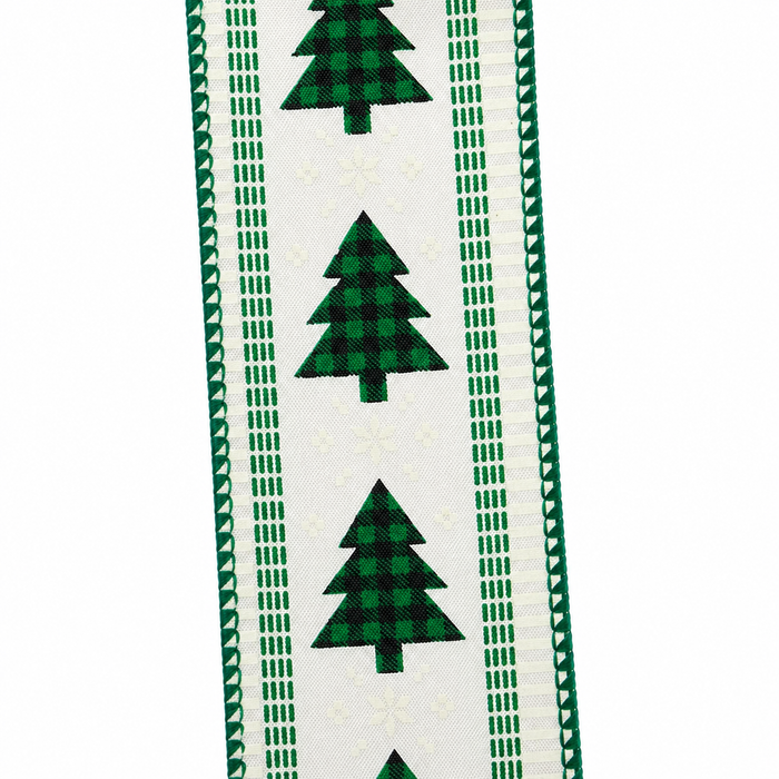 Buffalo Plaid Christmas Trees Ribbon - 2 1/2" x 10 Yards, Wired Edge