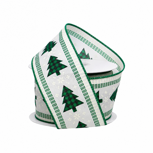 Buffalo Plaid Christmas Trees Ribbon - 2 1/2" x 10 Yards, Wired Edge