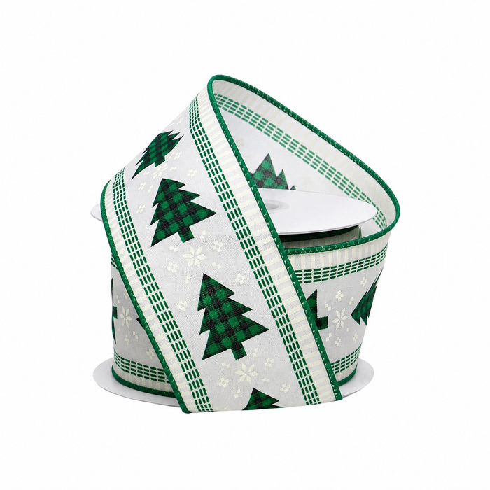 Buffalo Plaid Christmas Trees Ribbon - 2 1/2" x 10 Yards, Wired Edge