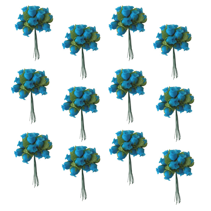 Aqua Artificial Silk Mini Roses - 12 Dozens, 144 Rosebuds Total
