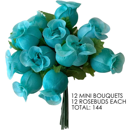 Aqua Artificial Silk Mini Roses - 12 Dozens, 144 Rosebuds Total