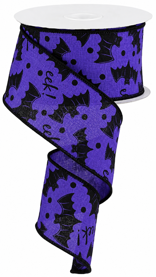 Purple Black Bats Wired Ribbon - 2 1/2" x 10 Yards, Halloween, Trick or Treat, Haunted House, Gift Wrapping, Birthday, Wreath, DIY, Party Decor, Fundraiser