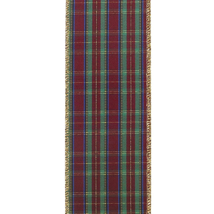 Bright Christmas Tartan Plaid Ribbon - 2 1/2" x 20 Yards, Red, Green, Blue and Gold, Metallic Wired Edge, Wreaths, Bows, Garland, Holiday Gift Wrapping