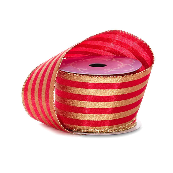 Red Gold Striped Satin Ribbon - 2 1/2" x 10 Yards