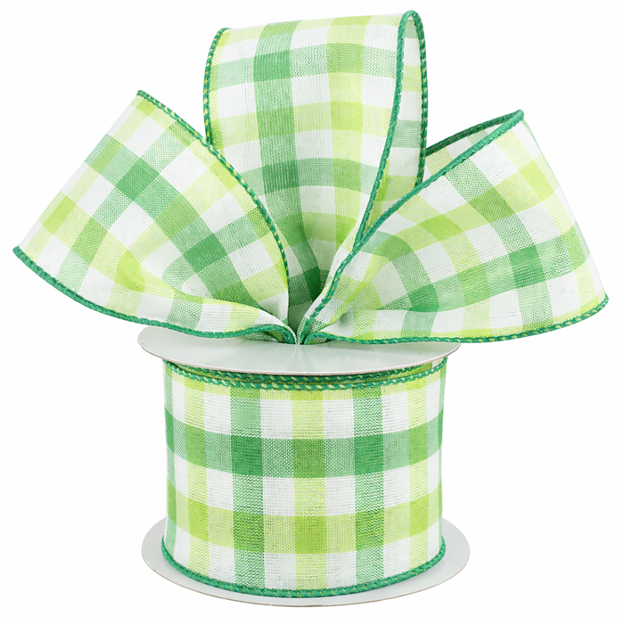 St. Patrick's Day Spring Green White Plaid Ribbon - 2 1/2" x 10 Yards