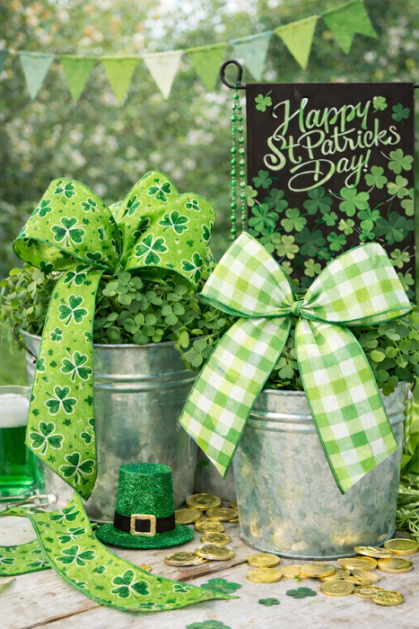 St. Patrick's Day Spring Green White Plaid Ribbon - 2 1/2" x 10 Yards