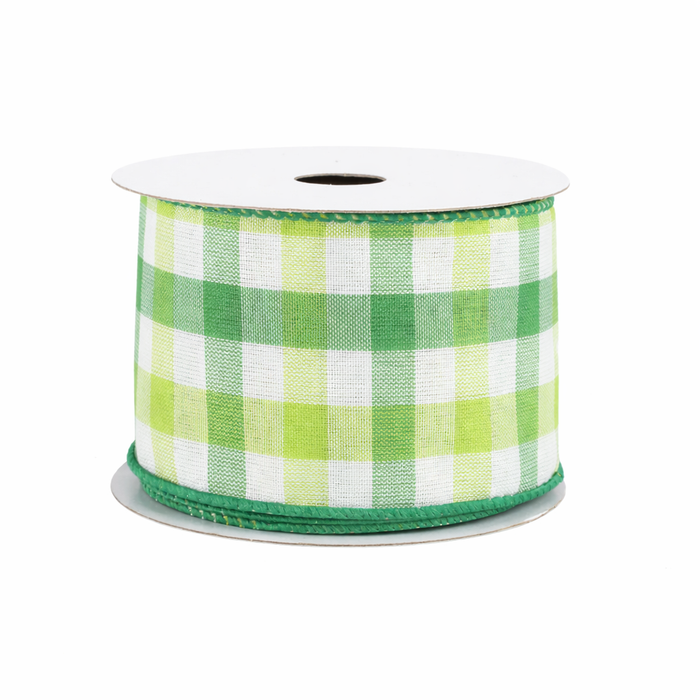 St. Patrick's Day Spring Green White Plaid Ribbon - 2 1/2" x 10 Yards