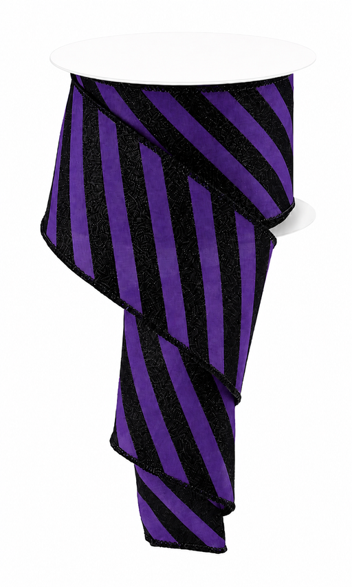 Purple Black Striped Wired Ribbon - 2 1/2" x 10 Yards, Halloween, Fall, Wreath, Gift Basket, Christmas, Birthday, Garland, Bows, Gift Wrapping, Glitter, Gothic Decor, Mardi Gras