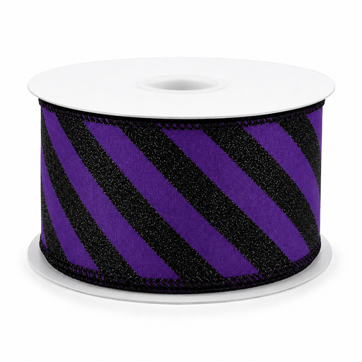 Purple Black Striped Wired Ribbon - 2 1/2" x 10 Yards, Halloween, Fall, Wreath, Gift Basket, Christmas, Birthday, Garland, Bows, Gift Wrapping, Glitter, Gothic Decor, Mardi Gras