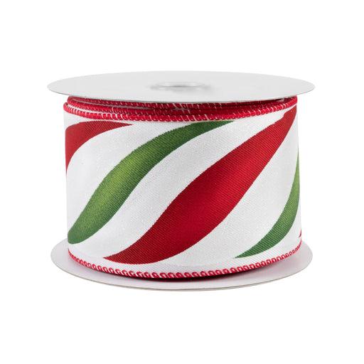 Candy Cane Swirl Christmas Ribbon - 2 1/2" x 10 Yards, Red, Green & White, Wired Edge