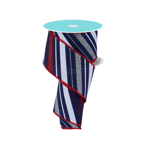 Sparkling Patriotic Stripes Wired Ribbon - 2 1/2" x 10 Yards