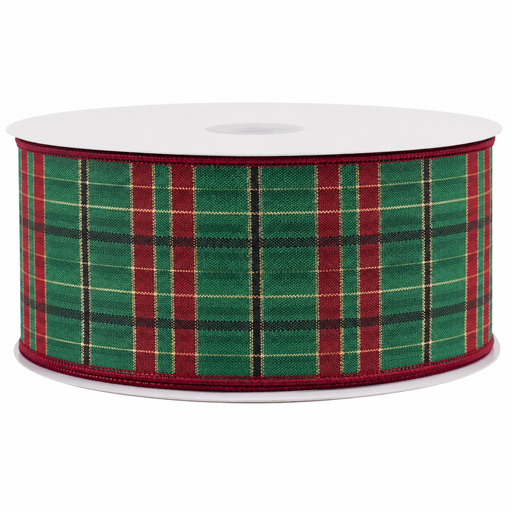 Green Red Tartan Plaid Ribbon - 2 1/2" x 50 Yards