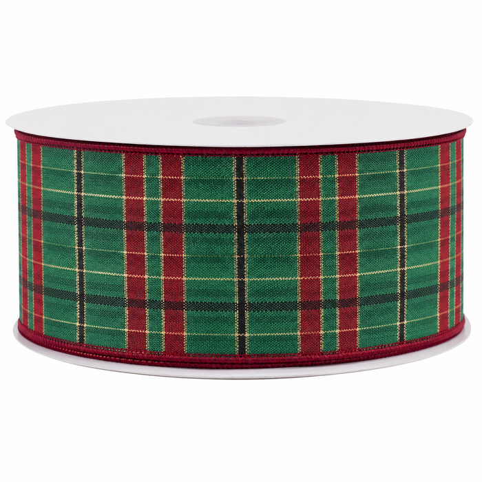 Green Red Tartan Plaid Ribbon - 2 1/2" x 50 Yards