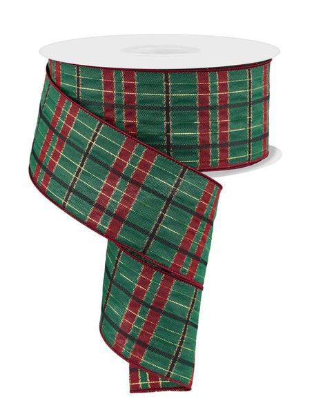 Green Red Tartan Plaid Ribbon - 2 1/2" x 50 Yards
