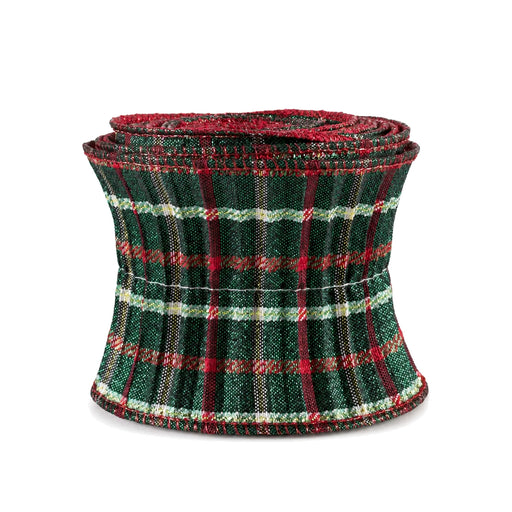 Christmas Plaid Pleated Wired Ribbon - 3" x 5 Yards, Emerald, Red, White, Wreath, Garland, Swag, Birthday, Farmhouse Wedding, Gift Wrap, Tree Wrap, Metallic Gold Accents