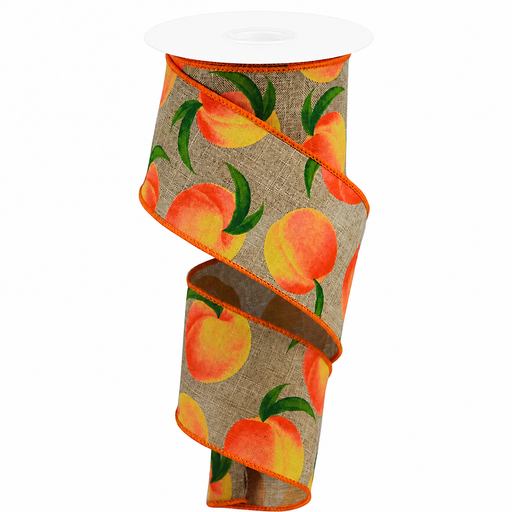 Fall Rustic Peach Wired Ribbon - 2 1/2" x 10 Yards, Thanksgiving, Christmas, Fruit Pattern, Wreaths, Bows, Gift Baskets, Farmhouse Decor, Picnic, Birthday