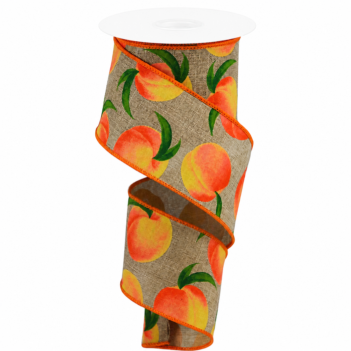 Fall Rustic Peach Wired Ribbon - 2 1/2" x 10 Yards, Thanksgiving, Christmas, Fruit Pattern, Wreaths, Bows, Gift Baskets, Farmhouse Decor, Picnic, Birthday