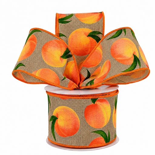 Fall Rustic Peach Wired Ribbon - 2 1/2" x 10 Yards, Thanksgiving, Christmas, Fruit Pattern, Wreaths, Bows, Gift Baskets, Farmhouse Decor, Picnic, Birthday