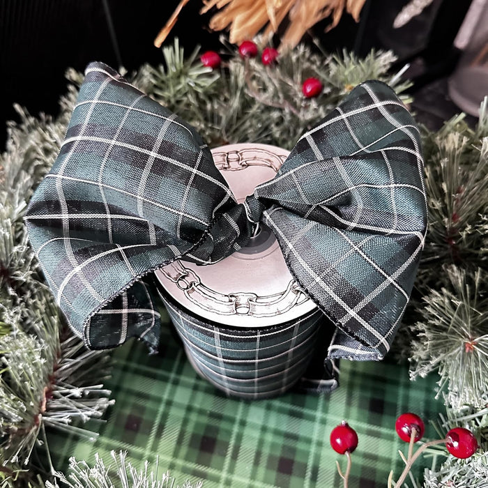 Hunter Green Christmas Tartan Ribbon - 6" x 10 Yards