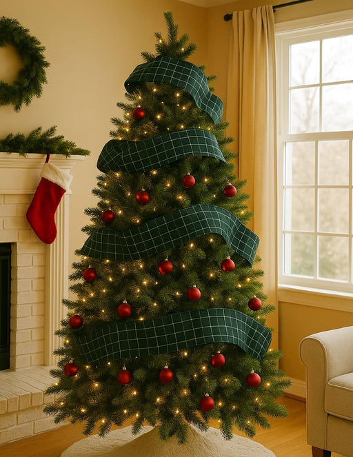 Hunter Green Christmas Tartan Ribbon - 6" x 10 Yards