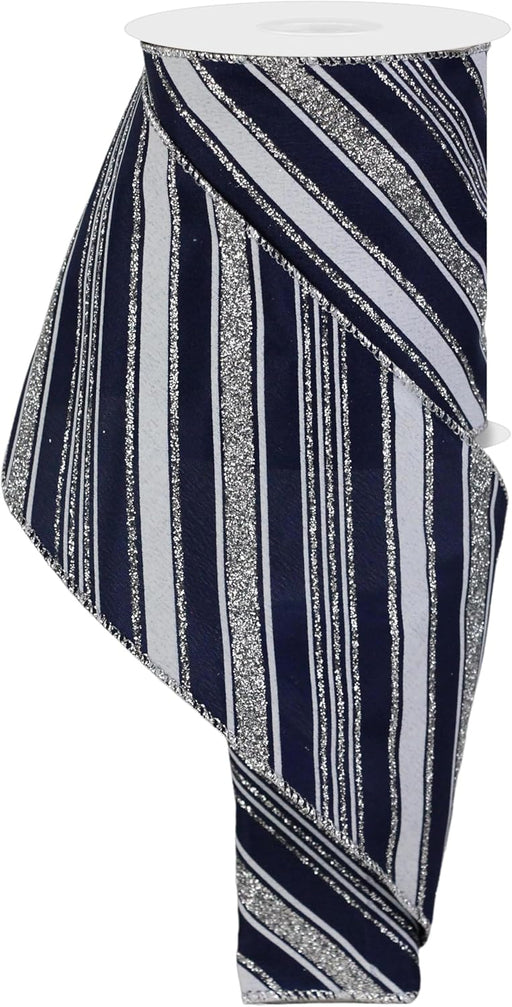 Navy and White Glitter Christmas Ribbon