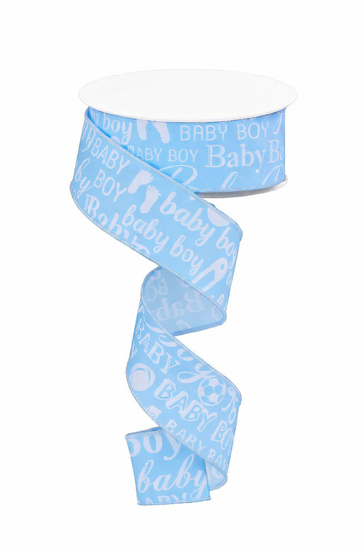 Baby Boy Decorative Wired Ribbon - 1 1/2" x 10 Yards, Fall, Gender Reveal, Baby Shower, Wreath, It's a Boy, Adoption, Welcome Little One, Daycare, Gift Wrapping, Newborn, Christmas