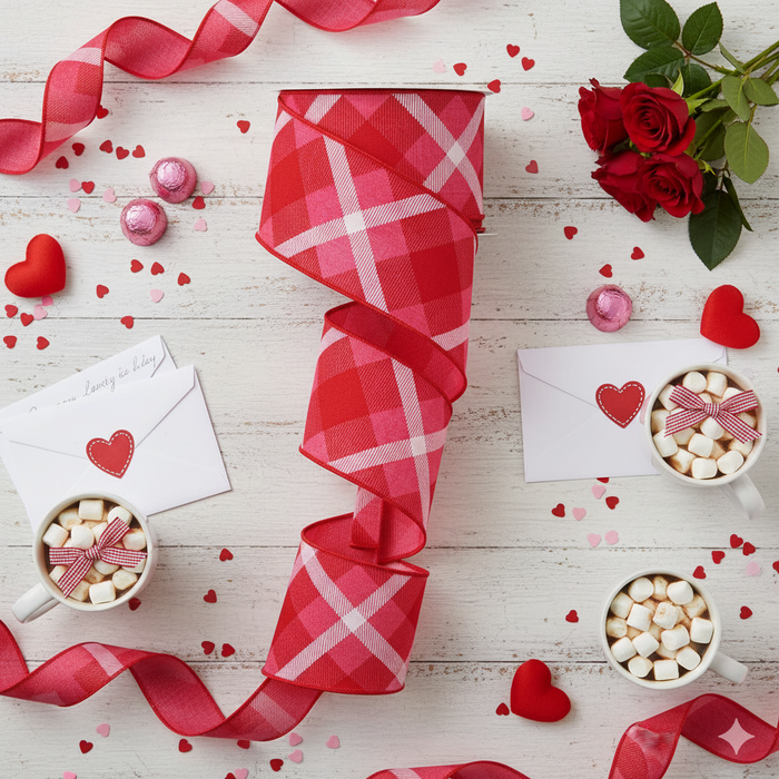 Pink and Red Plaid Wired Edge Ribbon - 2 1/2" x 10 Yards
