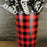 Buffalo Plaid Christmas Tin Pot - 7" Diameter, 11" Height, Red Black Buffalo Check
