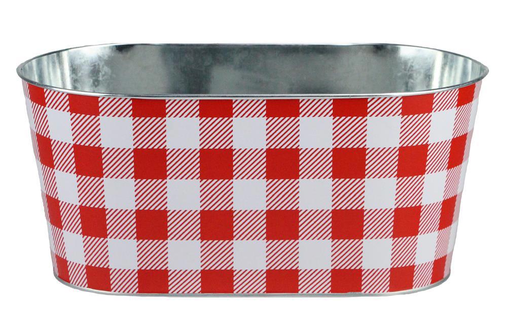 Decorative Buffalo Plaid Plant Pot - L 10.25" x W 5.25", Red & White Gingham
