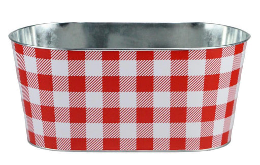 Decorative Buffalo Plaid Plant Pot - L 10.25" x W 5.25", Red & White Gingham