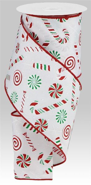 Christmas Peppermint Candies Wired Ribbon - 4" x 10 Yards