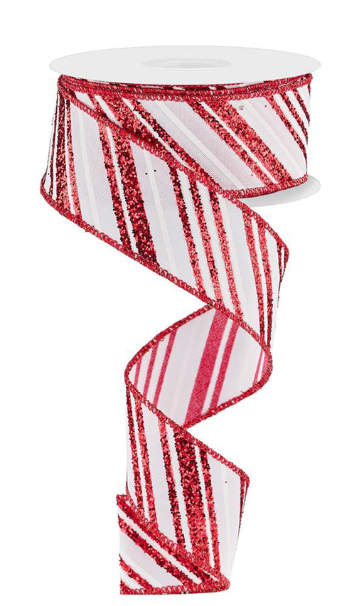 Wired Christmas Ribbon Red Stripes - 1 1/2" x 10 Yards