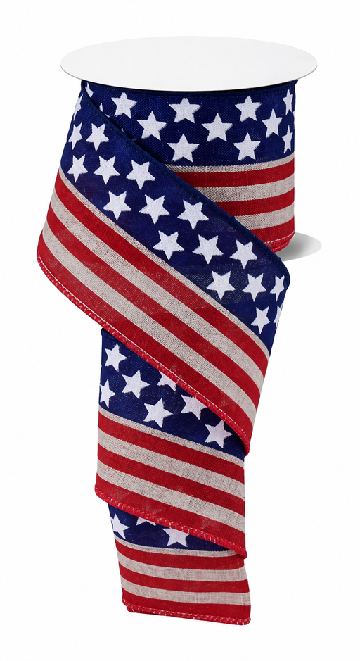 Rustic American Flag Patriotic Ribbon - 2 1/2" x 10 Yards