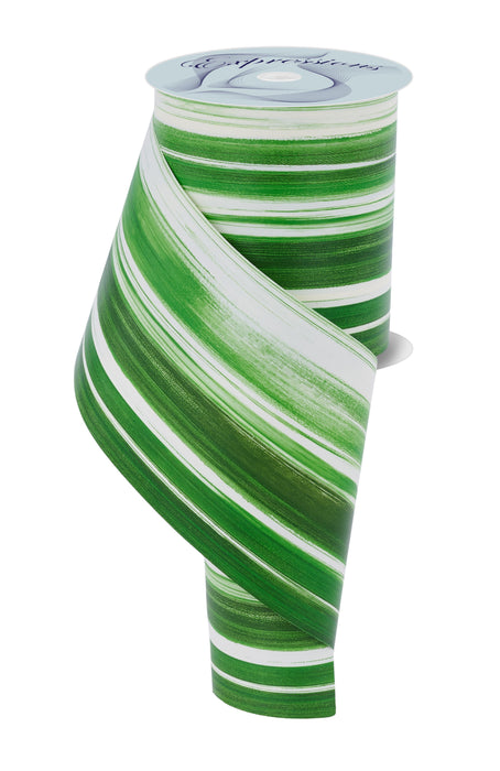 Variegated Moss Green and Ivory Leaf Ribbon - 4 1/4" x 50 Yards