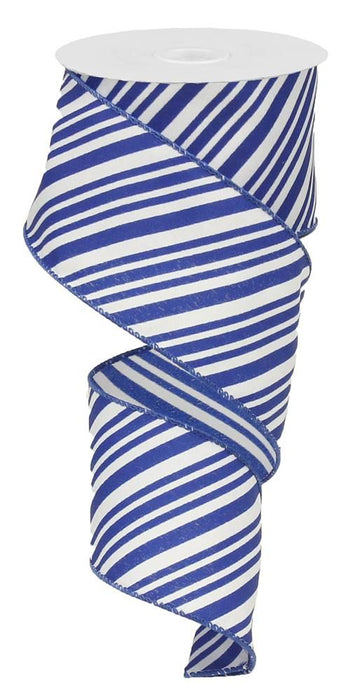 Royal Blue and White Diagonal Striped Wired Ribbon - 2 1/2" x 10 Yards