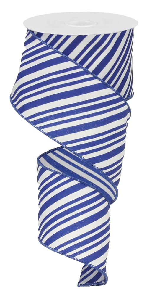 Royal Blue and White Diagonal Striped Wired Ribbon - 2 1/2" x 10 Yards