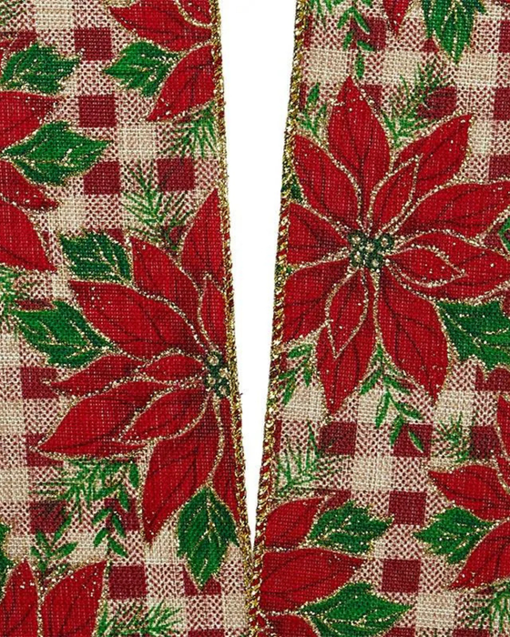 Poinsettia Plaid Christmas Tree Ribbon - 2 1/2" x 10 Yards