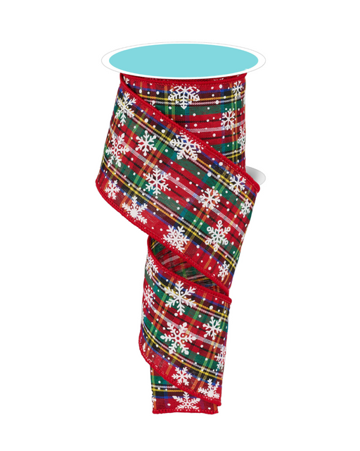 Tartan Snowflakes Christmas Tree Ribbon - 2 1/2" x 10 Yards