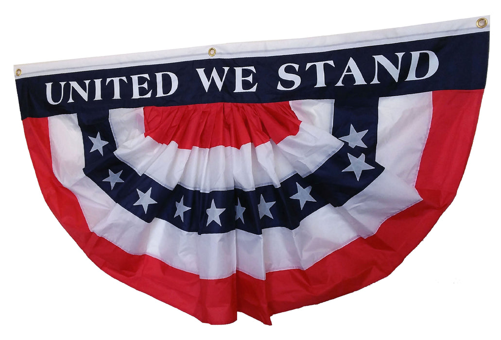 United We Stand Patriotic Pleated Fan Flag -Bunting,  Large 3 ft by 6 ft