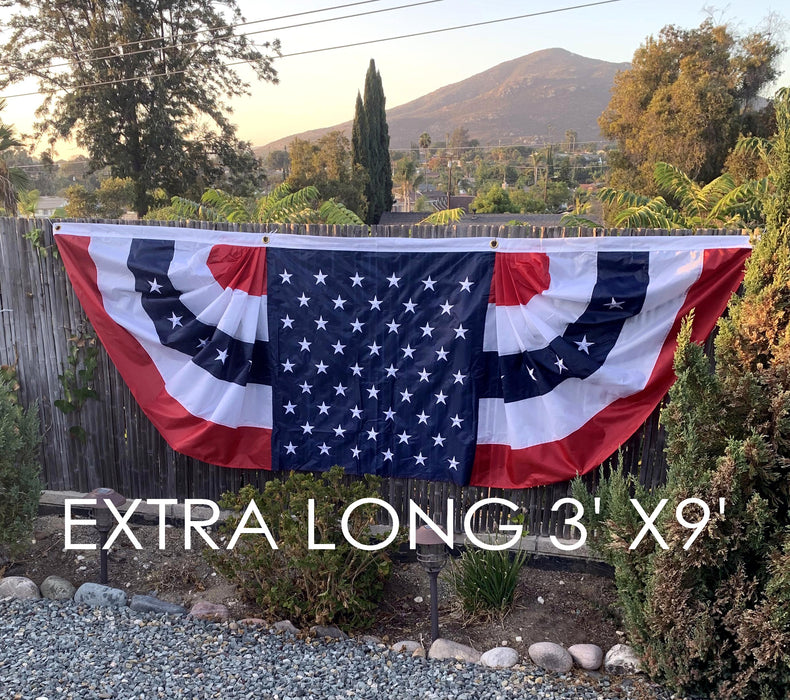 Patriotic Bunting Banner American Flag - 3' x 9' Pleated Fan Flag