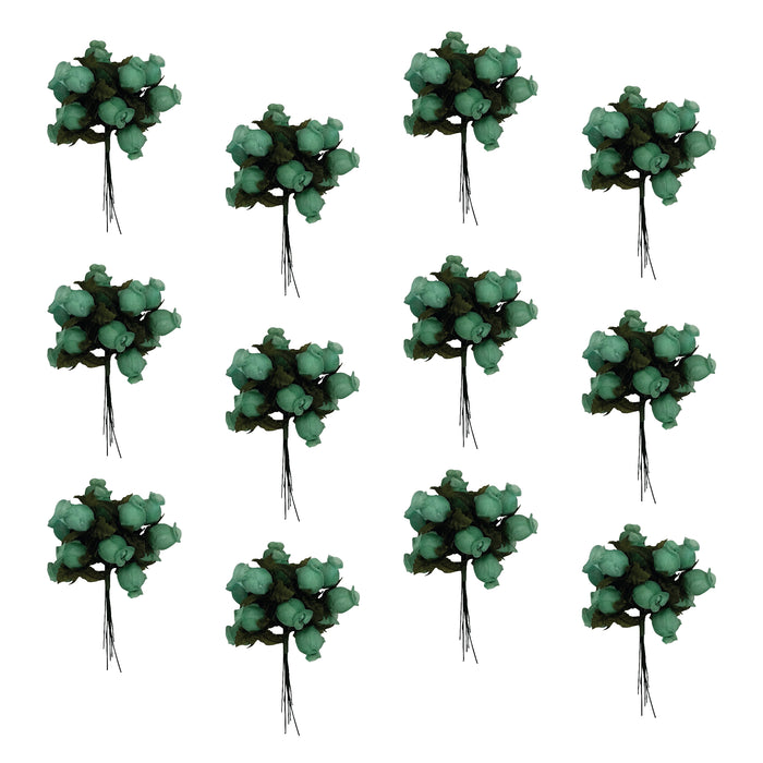 Aqua Artificial Silk Mini Roses - 12 Dozens, 144 Rosebuds Total