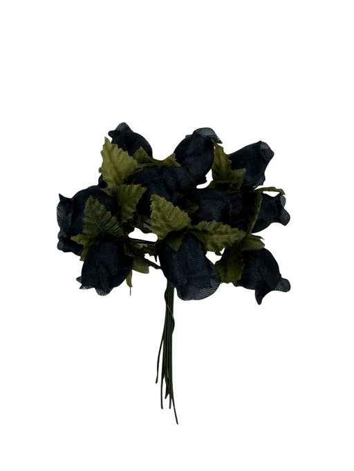Black Artificial Silk Mini Roses - 12 Dozens, 144 Rosebuds Total
