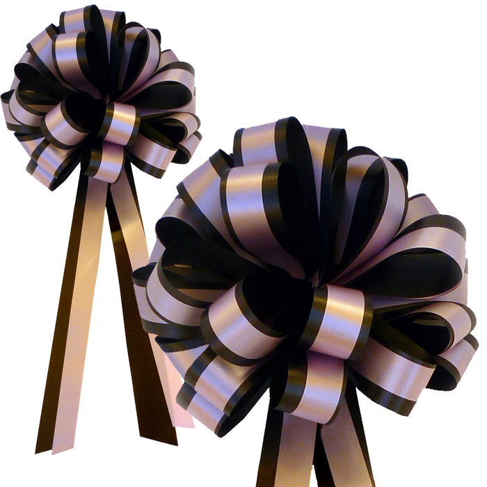 Rose Pink & Black Pull Bows - 8" Wide, Set of 6 Halloween, Fall, Christmas, Gift Wrap, Birthday, Fundraiser, Mourning, Funeral, Reception, Anniversary, Wreath