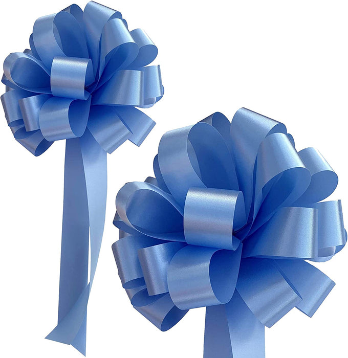 6 Light Blue 8" Pull Bows - Baby Shower, Gift Basket Ribbon, Gender Reveal Party, Wedding Decoration